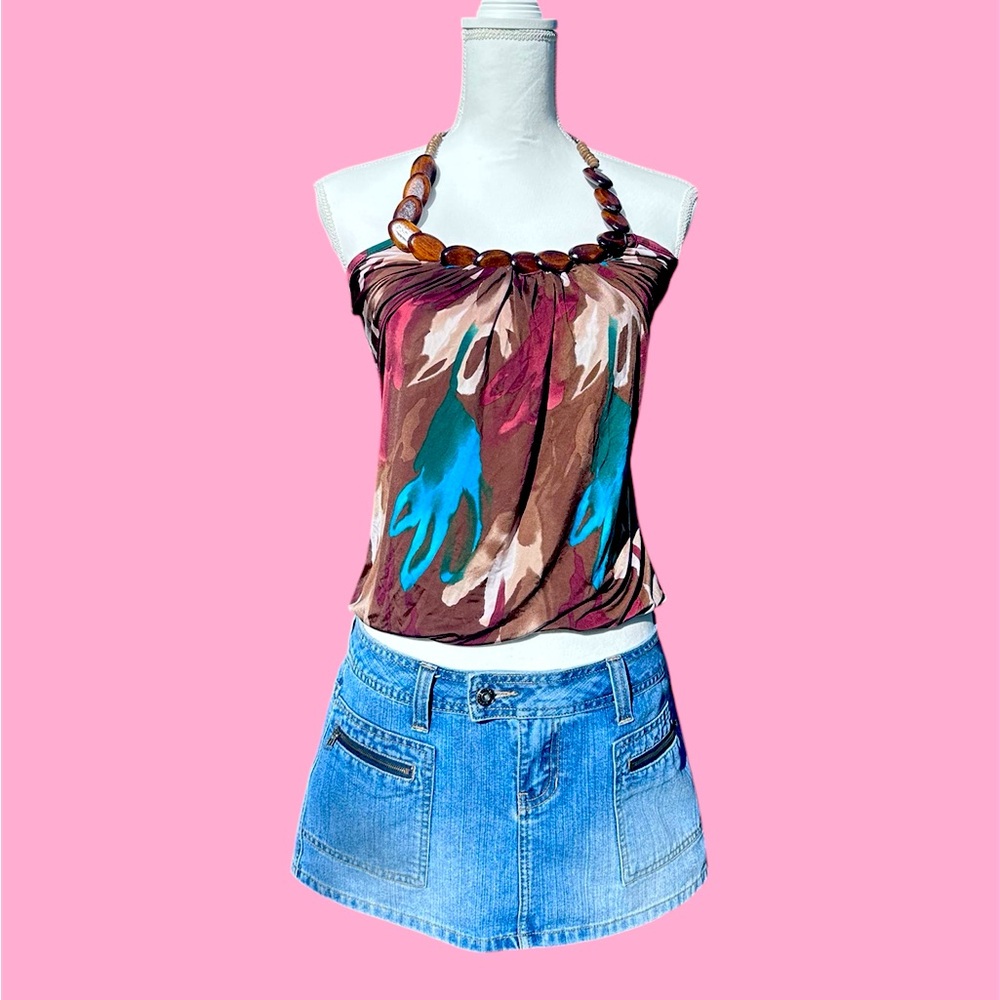y2k wood beaded halter top